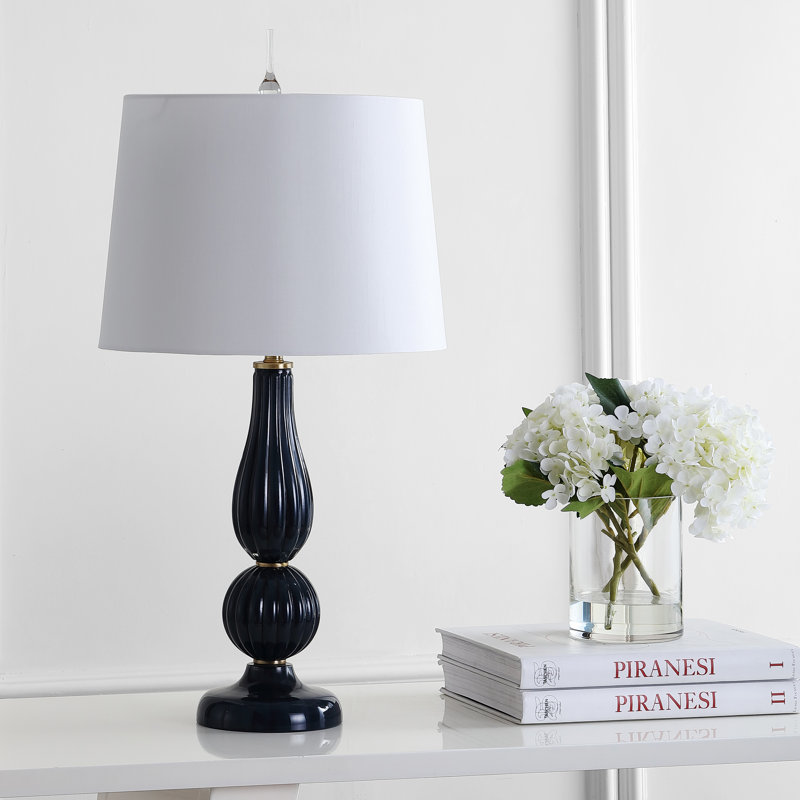 Marlee 28" Glass/Metal LED Table Lamp, Navy