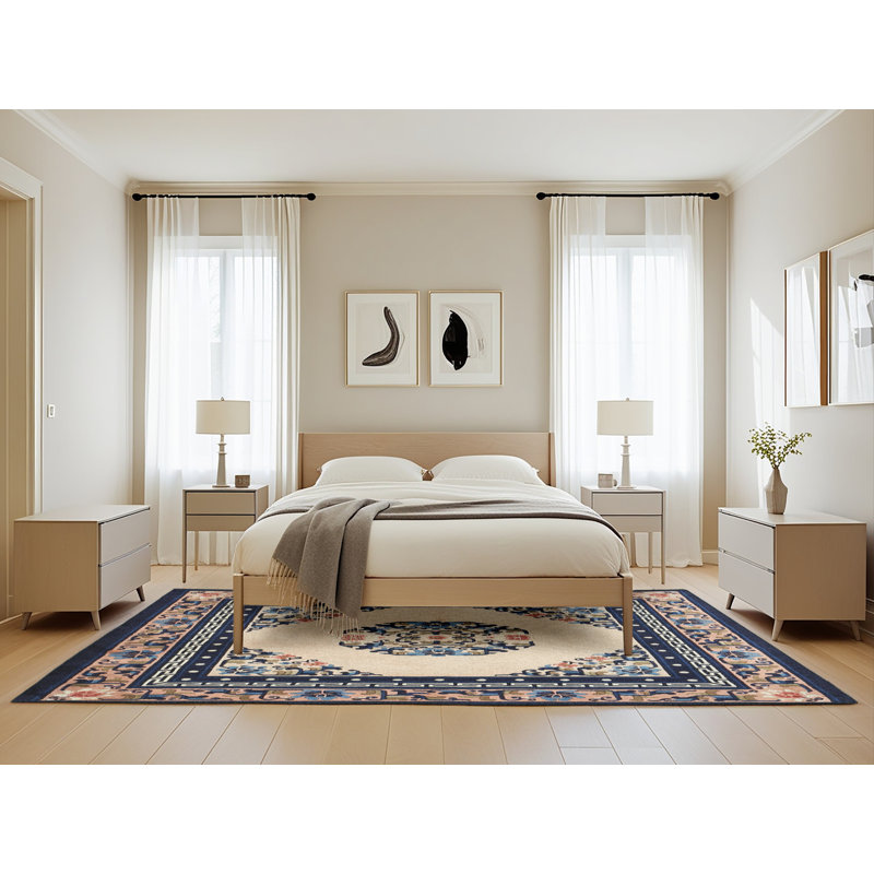 Tapis traditionnel bleu / beige Fuse, Rectangle 5 pi x 8 pi