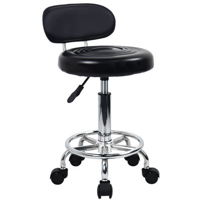 PU Leather Modern Rolling Stool With Low Back Height Adjustable Work Salon Drafting Swivel Task Chair With Footrest (Black)