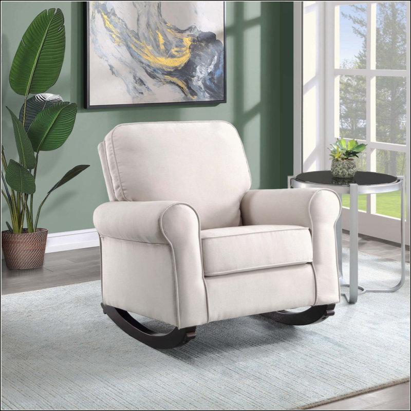 Fabric Rocking Chair With Pocket Coil Seat And Wooden Frame For Comfortable Relaxation