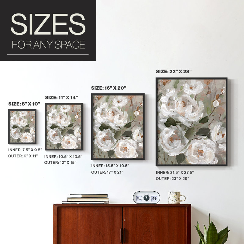 Whitese Blush Garden Framed Print - Solid Wood, H 15 po x l 12 po, Noir, noir, noir, noir