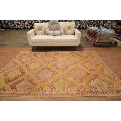 Vegetable Dye Kilim Geometric Area Rug 6x8