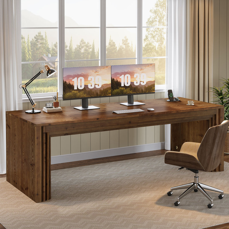 78.7" Extra Long Computer Desk, Large Solid Wood Executive Desk