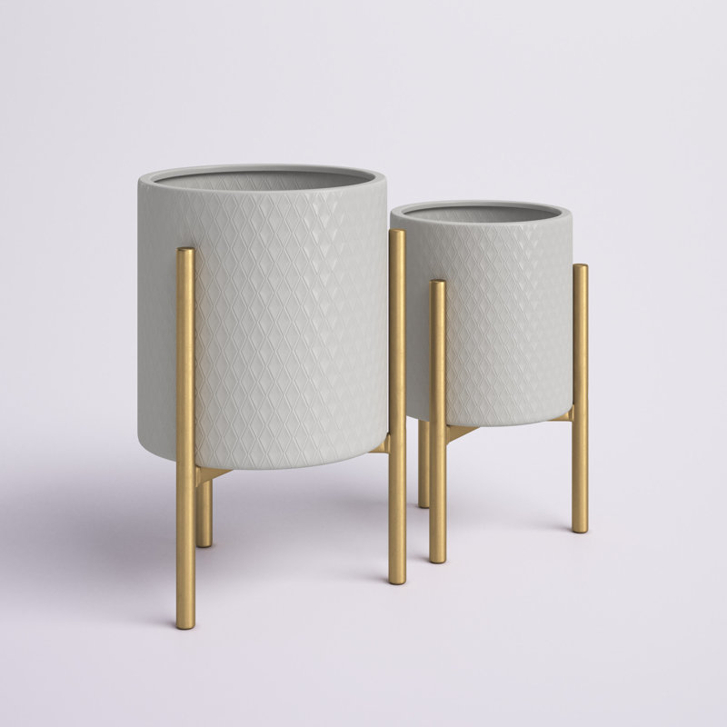 Gianna Round Metal Modern Indoor Pot Planter Set