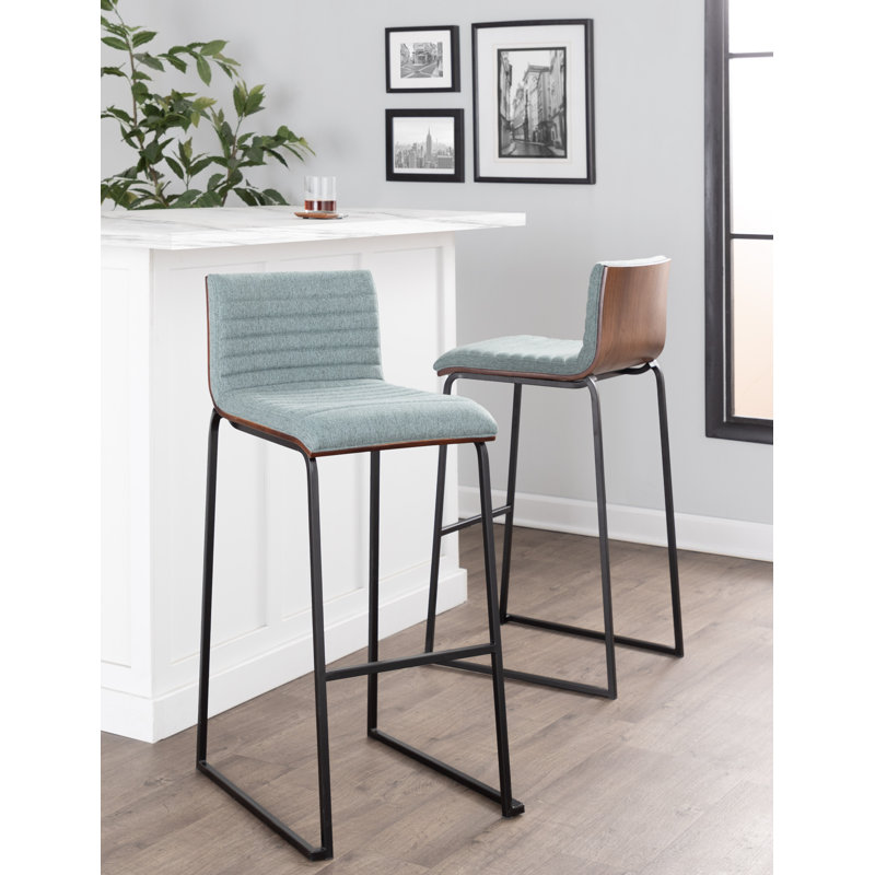 Quante Upholstered Counter Stool with Metal Frame, Green, Black