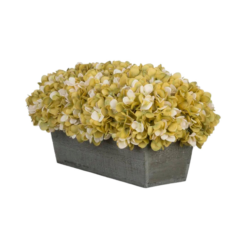 Arrangement d'hortensia en pot synthétique, Sauge/crème, Noir