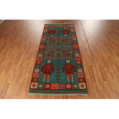 Green Wool Traditional Indian Runner Rug 4x10