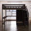 Lit mezzanine double avec cadre en bois, bibliothèque, armoire et tiroirs