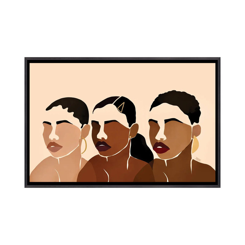 Impression d’art graphique, "sœurs I" par Brie Nicole, Pas de tapis, H 32 po x l 48 po x 1,5 po, Toile avec cadre noir patiné