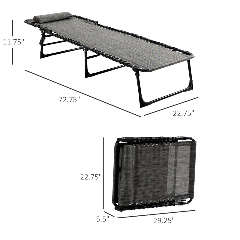 Portable Folding Patio Chair With Adjustable , Removable Pillow, Side Pocket, Grey Beach Lounger And Lightweight Material -
