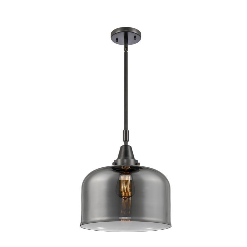 Luminaire suspendu 1 lumière à une cloche, Plaqué couleur fumée, H 47,12 po x l 12 po x P 12 po, Noir mat