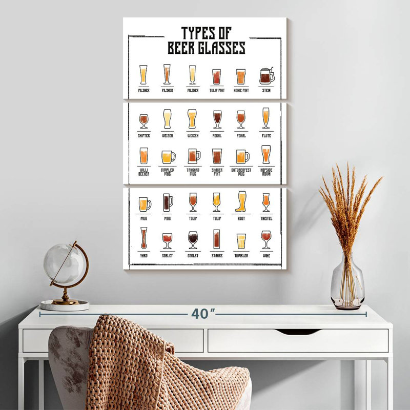 Yarlin Beer Glasses Chart, 32" H x 20" W