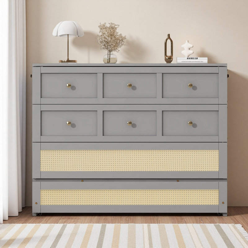 Lit escamotable double avec grands tiroirs, gris