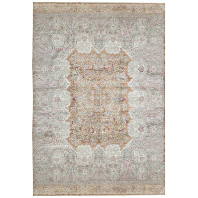 Tapis rouille et vert noué à la main de haute qualité