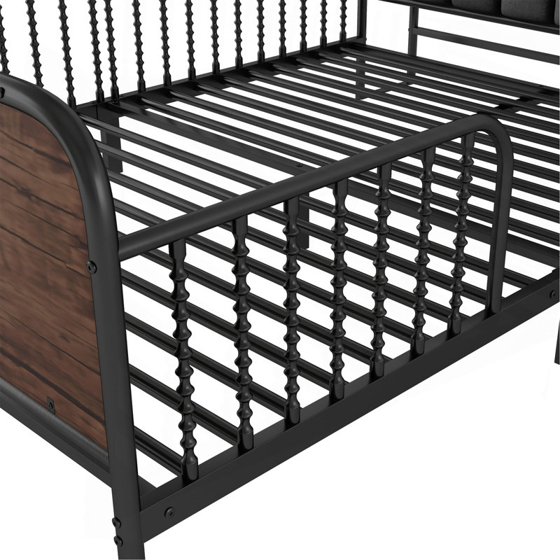 Structure de lit plateforme pleine grandeur en métal avec lumière, lit double en métal pour enfants avec tête de lit tapissier et rangement