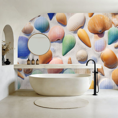 Peel and Stick Wallpaper Seashell Coastal Nautical Inspired Still Life Colorful Oyster Beach Wall Murals 100"H x 144"W Removable PVC Wall Paper Self-Adhesive Wall Decor for Bedroom Living Room Home Office