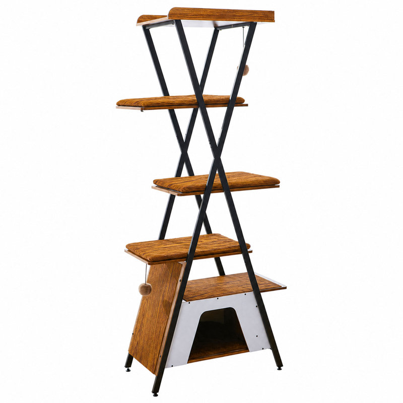 Arbre à chat moderne de 185 cm pour chats d'intérieur - Arbre à chat à plusieurs niveaux avec griffoirs, niches, grande plateforme et coussins amovibles - Meuble pour chat en bois