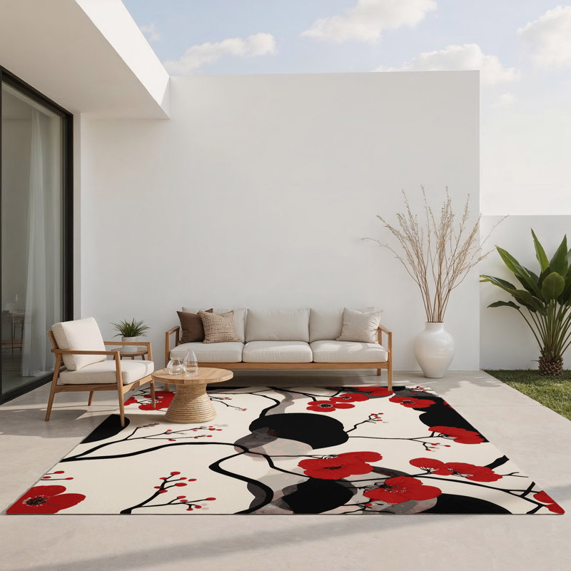 Blooming Flow Indoor And Outdoor Area Rug, Rectangle 1'6" x 2'6"