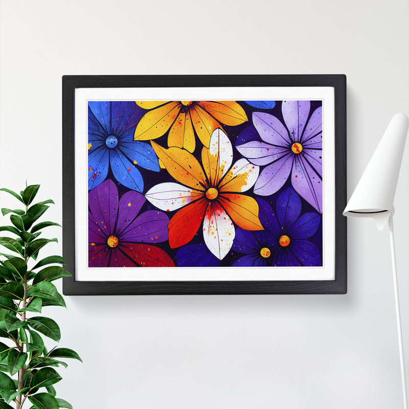 XH1022-10308X Wonderful Flower Splash Abstract - Single Picture Frame Print, Black Framed, 46cm H x 64cm W x 2cm D