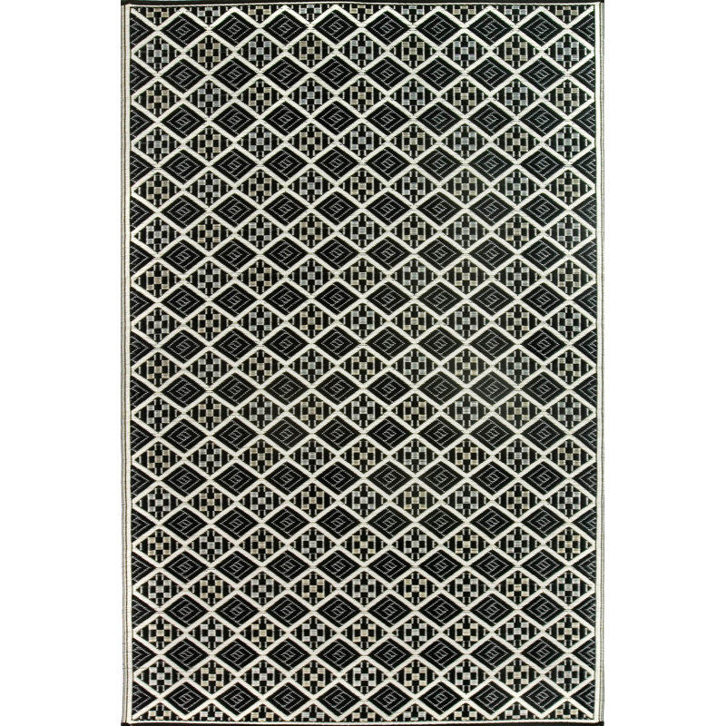 Tapis intérieur / extérieur noir en polypropylène à motif géométrique Scotch, Rectangle 4 pi x 6 pi