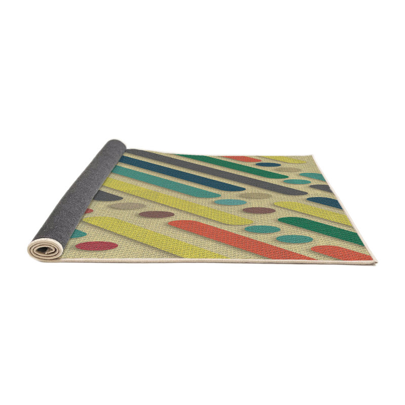 Tapis abstrait beige / vert / orange, Rond 7 pi