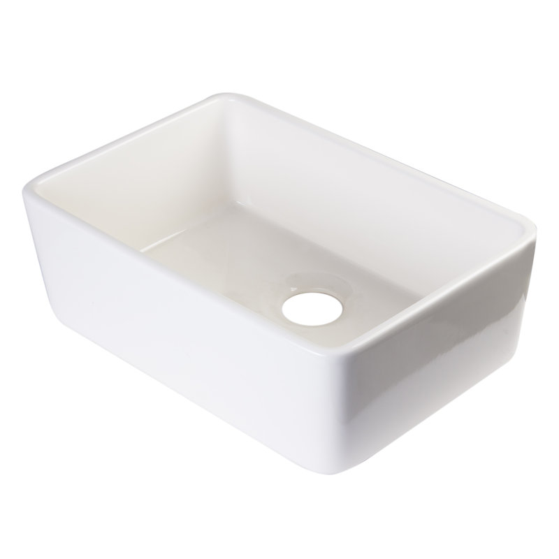 23.375'' L Single Bowl Fireclay Kitchen Sink, Biscuit