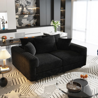 82.7" Black Corduroy 3 - Seat Upholstered , Luxury Comfort With Deep Seats And Soft Pillows, Multi Functional Lounge Chair Conversion 82.7", Black, Corduroy, Material, 750Lb Stable Support,