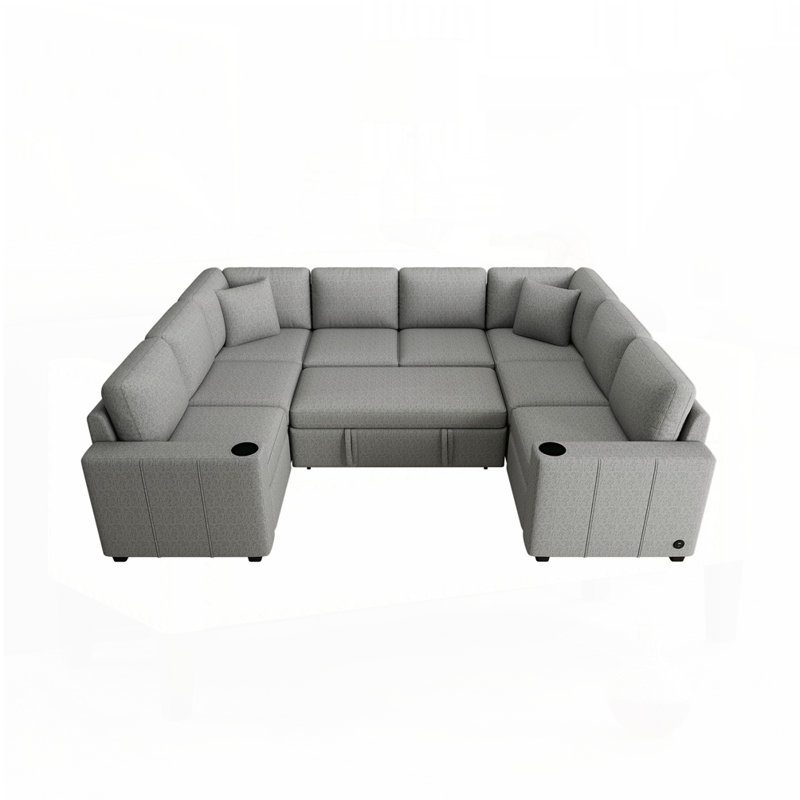 107.1" Sectional Sofa Convertible Pull-Out Sofa Bed, Gray