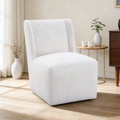 Upholstered Dining Chairs With Casters, Modern Solid Wood Side Chair With Rollers, No Assembly Required, Dining Room, Bedroom, Kitchen, Reading Room