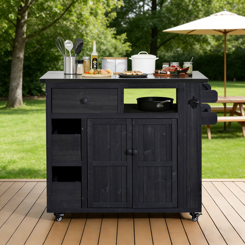 28‘’ Outdoor Solid Wood Extendable Kitchen Island, Black