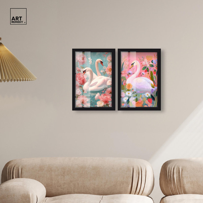Dreamy Swans Glam Art , H 16 po x l 11 po, Noir