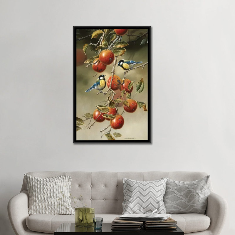 «Two Birds in an Apple Tree», impression sur toile, H 26 po x l 18 po x P 1,5 po, Toile avec cadre noir, Pas de tapis