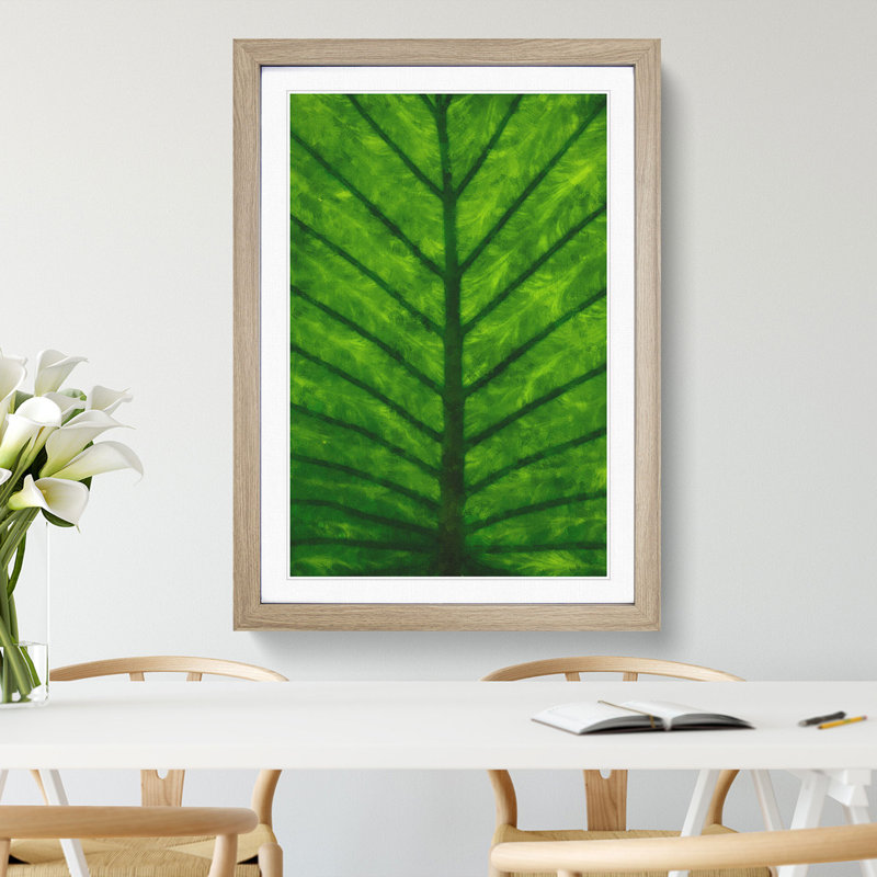 Green Leaf Lines 1 Piece Single Picture Frame Painting on MDF, 33cm H x 24cm W x 2cm D, Oak Framed