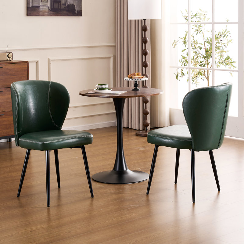 Chaise rembourrée en cuir moderne avec pieds en métal, Vert