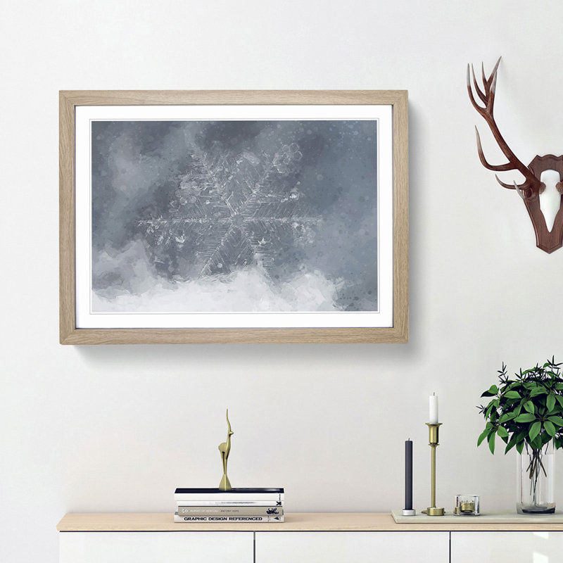 A Snowflake in Abstract - Framed Print, 62cm H x 87cm W x 2cm D, Oak Framed