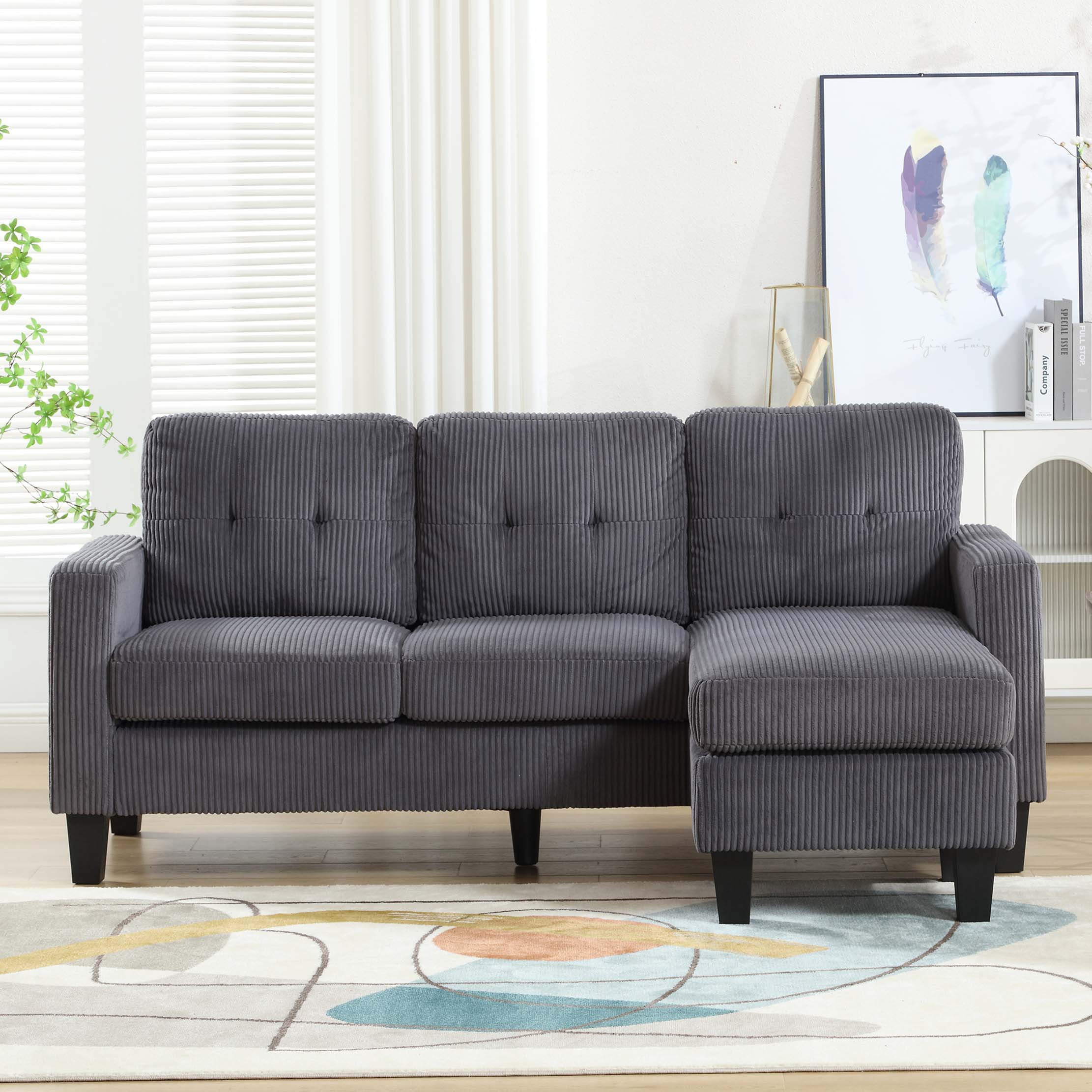 Ebern Designs 3-Seat Velvet Sectional Sofa | Wayfair