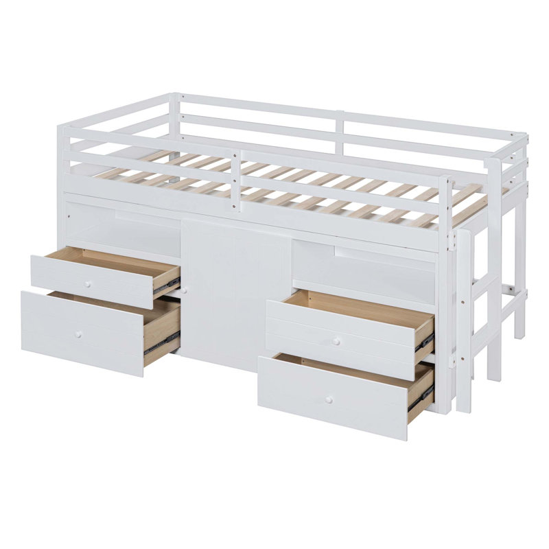Ilsefriede Twin Loft Bed with Built-In Ladder, White