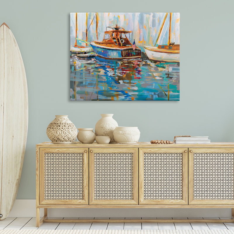«Old Fashioned Boat Harbor», art mural sur toile par Jeanette Vertentes, H 36 po x l 48 po