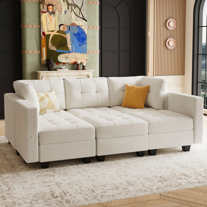Canapé modulaire rembourré 7 pièces Soneson, Chenille beige