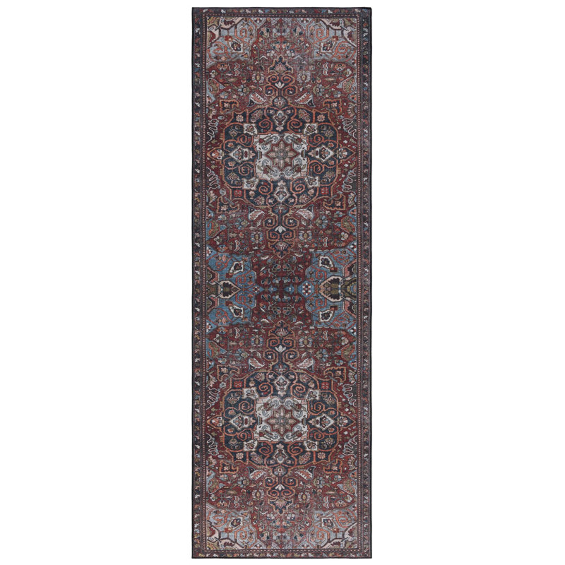 Ziebarth 138 M/W S/R Area Rug In Red / Blue, Runner 2'6" x 8'