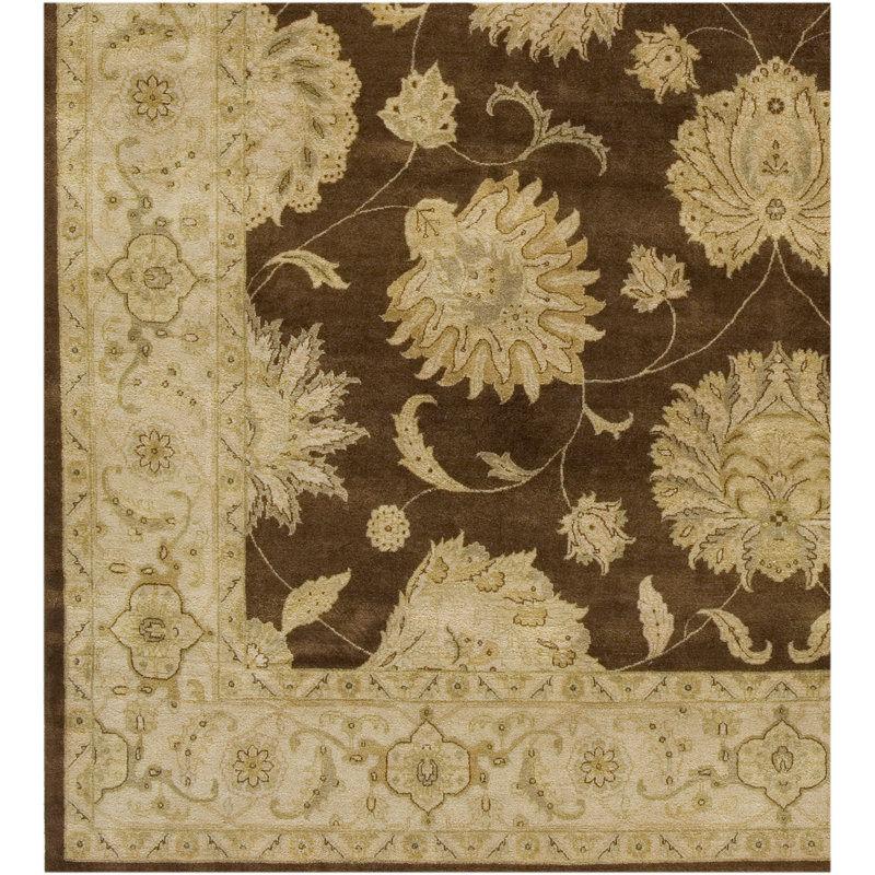 Tapis rectangulaire en laine beige / ivoire / brun, Rectangle 5 pi x 7 pi