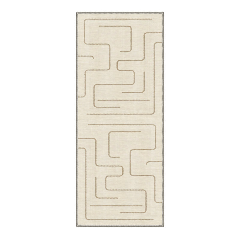Kaleido Geometric Machine Washable Beige Indoor Area Rug with Non-Slip Backing, Runner 2' x 6'