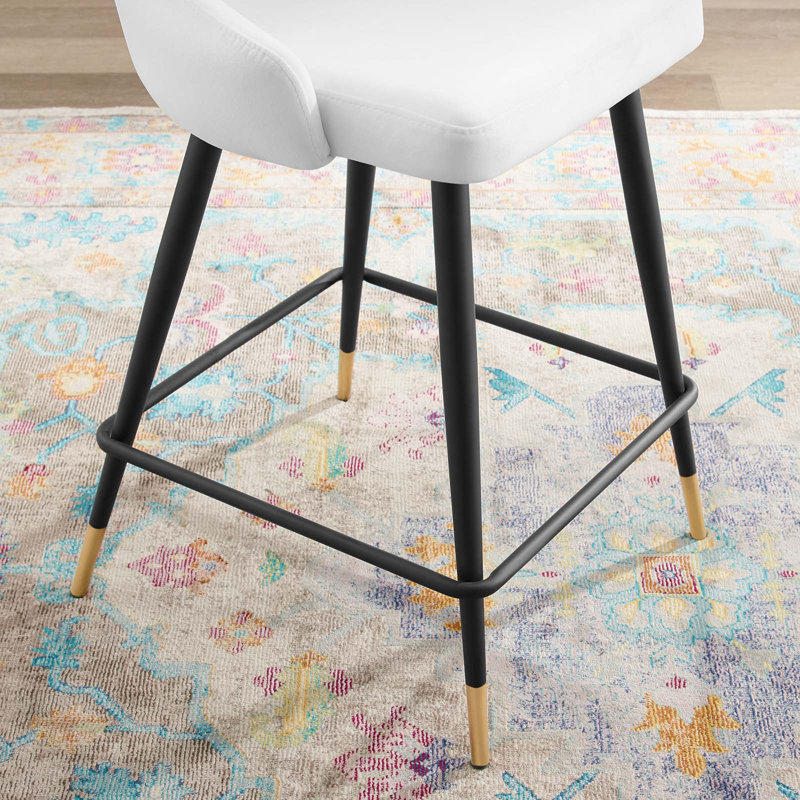 Tabouret de bar en velours Adorn Performance, Tabouret de comptoir (hauteur d'assise de 25,5 po), Blanc