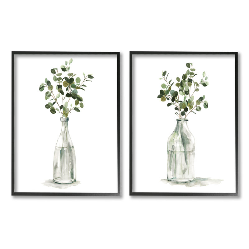 Eucalyptus Herbal Bouquet Arrangement Canvas Print Set with Black Frame