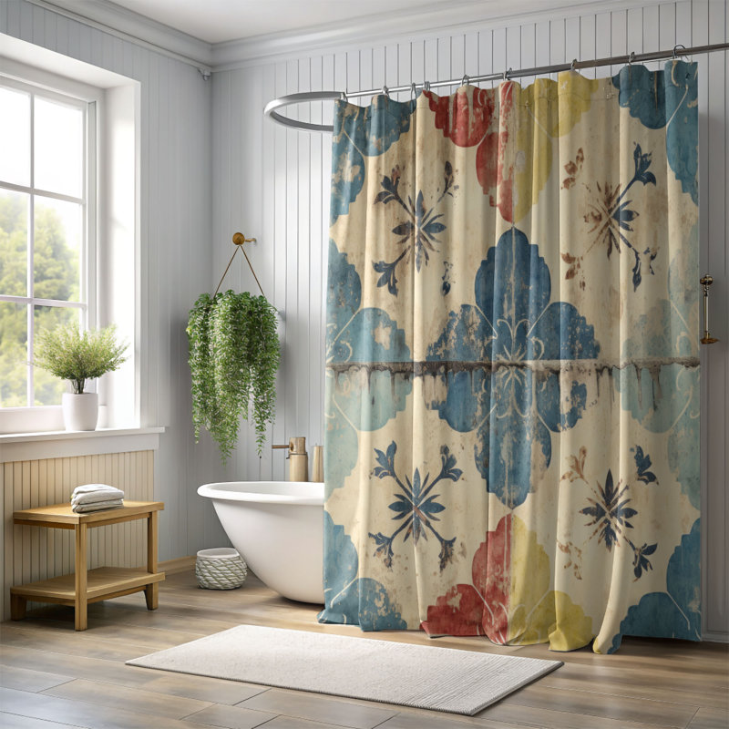Rideau de douche Antique Mosaic, H 74 po x l 71 po