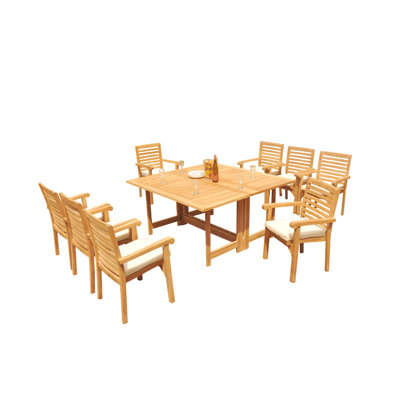 Douberly 8 - Person Teak Wood Patio Dining Set with Square Table