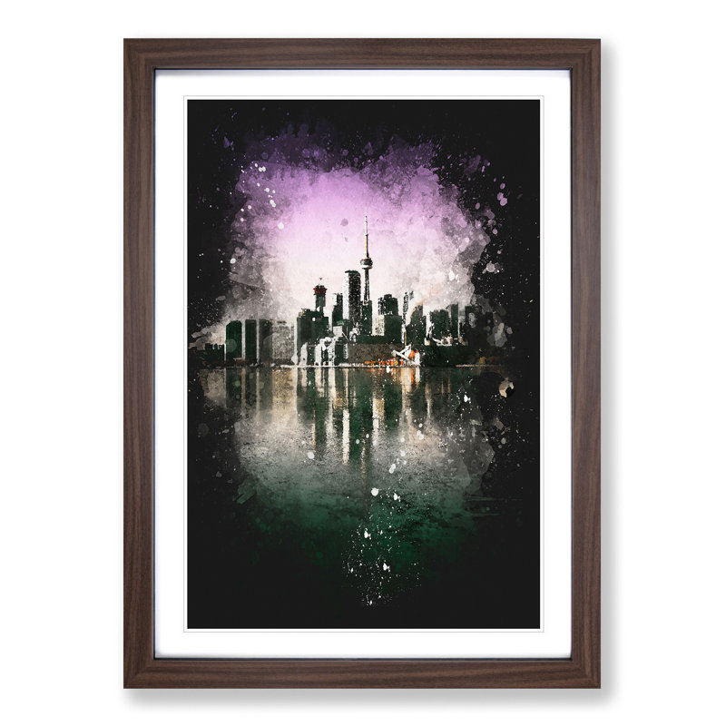 Skyline of Toronto in Canada - Picture Frame Graphic Art Print, 63cm H x 45cm W x 2cm D, Walnut Framed