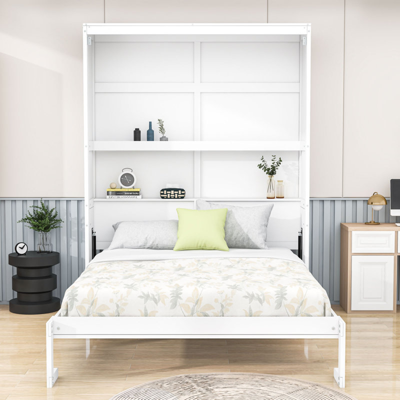 Grand lit escamotable contemporain en bois avec tablettes de rangement