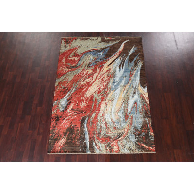 Wool/ Silk Abstract Oriental Area Rug 6x8