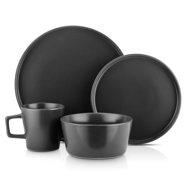 Celina Dinnerware Set, 16, Matt Black